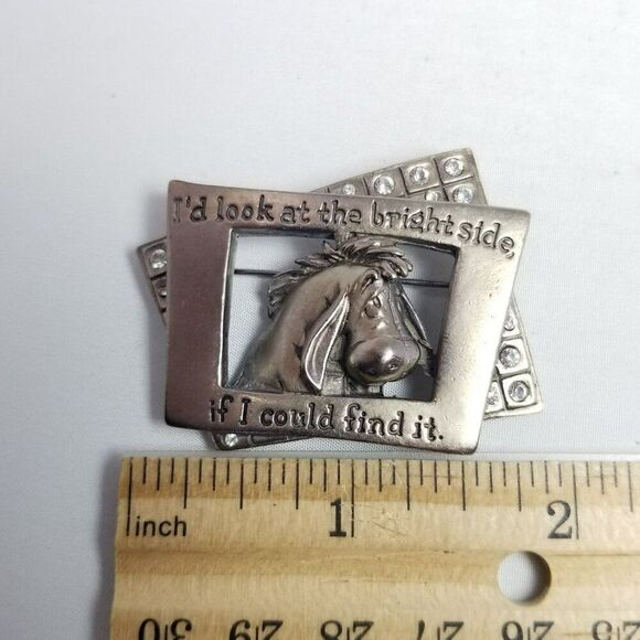 Vintage Disney Eeyore Look on the Brightside Brooch, Silver Tone Lapel Pin - Picture 5 of 7